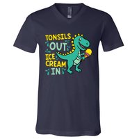 Tonsils Out Ice Cream In Dino Tonsillectomy Tonsil Removal V-Neck T-Shirt