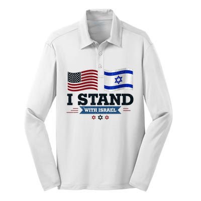 The Original I Stand With Israel Israel Usa Silk Touch Performance Long Sleeve Polo