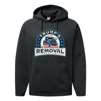 TrumpS Old Junk Removal Service Est 2024 Anti Biden Performance Fleece Hoodie