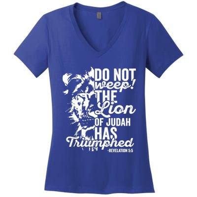 Tribe Of Judah Christian Lion Gift Revelation Bible Verse Women's V-Neck T-Shirt