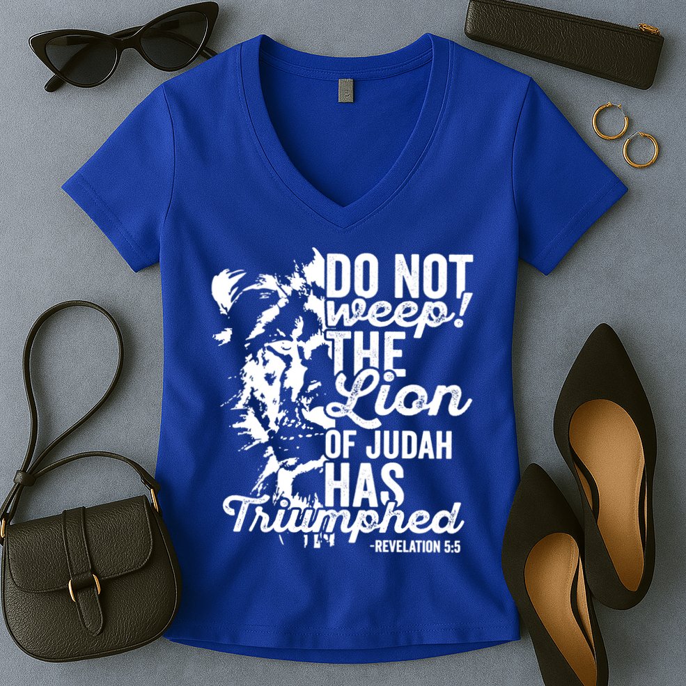 Tribe Of Judah Christian Lion Gift Revelation Bible Verse Women's V-Neck T-Shirt