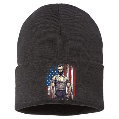 Th Of July Patriotic Funny Abraham Lincoln Graphic July 4th Sustainable Knit Beanie