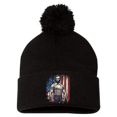 Th Of July Patriotic Funny Abraham Lincoln Graphic July 4th Pom Pom 12in Knit Beanie