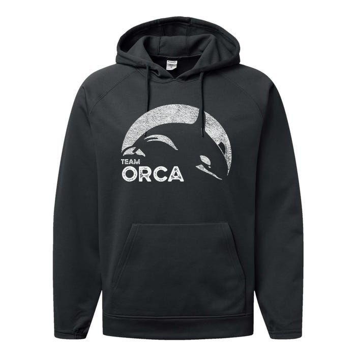 Team Orca Killer Whale Distressed Design Performance Fleece Hoodie