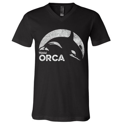 Team Orca Killer Whale Distressed Design V-Neck T-Shirt