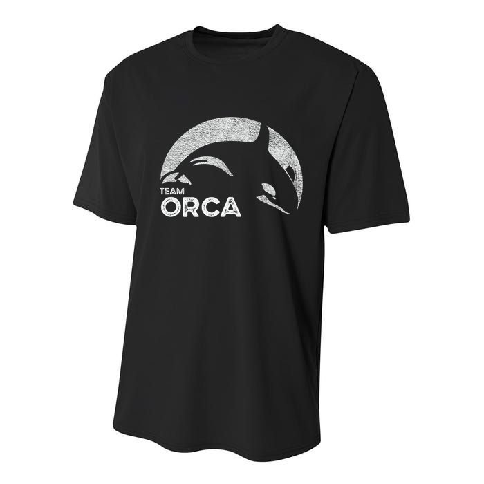 Team Orca Killer Whale Distressed Design Youth Performance Sprint T-Shirt