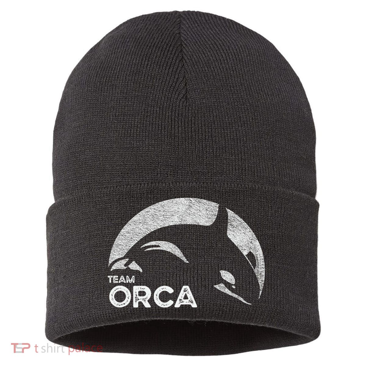 Team Orca Killer Whale Distressed Design Sustainable Knit Beanie