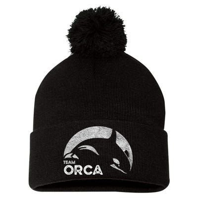 Team Orca Killer Whale Distressed Design Pom Pom 12in Knit Beanie
