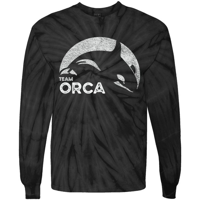 Team Orca Killer Whale Distressed Design Tie-Dye Long Sleeve Shirt