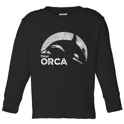 Team Orca Killer Whale Distressed Design Toddler Long Sleeve Shirt