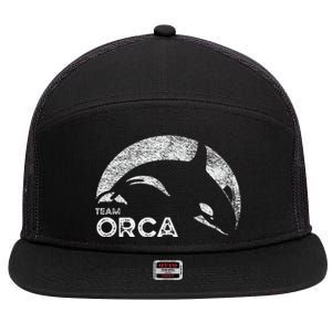 Team Orca Killer Whale Distressed Design 7 Panel Mesh Trucker Snapback Hat