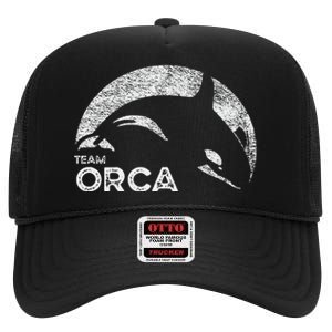 Team Orca Killer Whale Distressed Design High Crown Mesh Back Trucker Hat