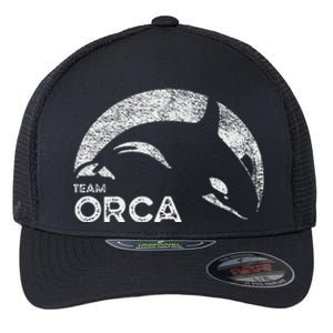 Team Orca Killer Whale Distressed Design Flexfit Unipanel Trucker Cap