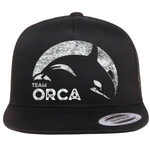 Team Orca Killer Whale Distressed Design Flat Bill Trucker Hat