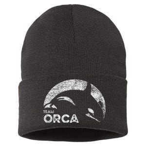 Team Orca Killer Whale Distressed Design Sustainable Knit Beanie