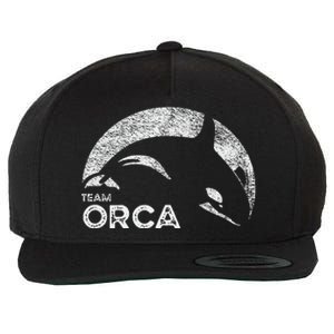 Team Orca Killer Whale Distressed Design Wool Snapback Cap