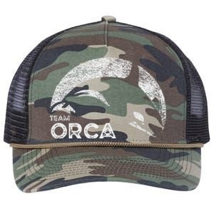 Team Orca Killer Whale Distressed Design Retro Rope Trucker Hat Cap