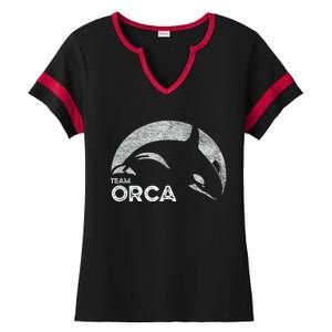 Team Orca Killer Whale Distressed Design Ladies Halftime Notch Neck Tee