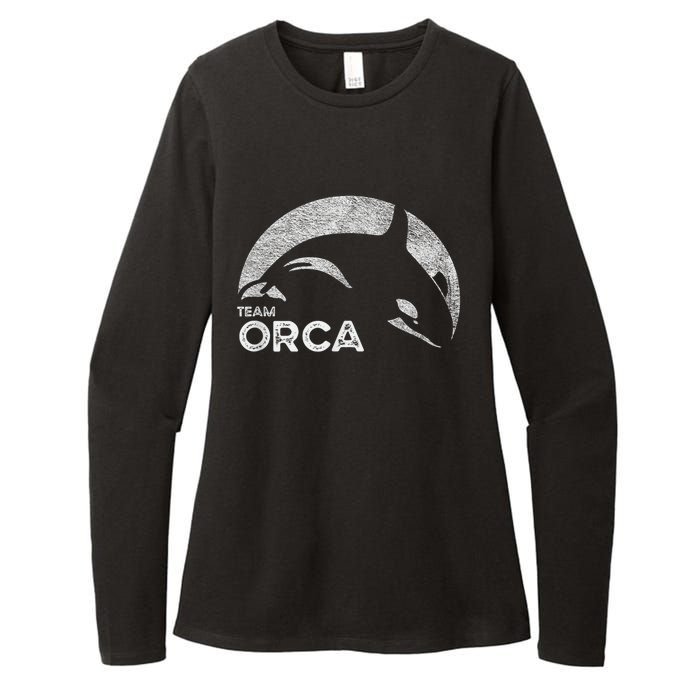 Team Orca Killer Whale Distressed Design Womens CVC Long Sleeve Shirt