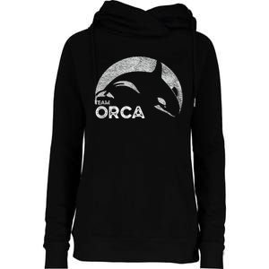 Team Orca Killer Whale Distressed Design Womens Funnel Neck Pullover Hood