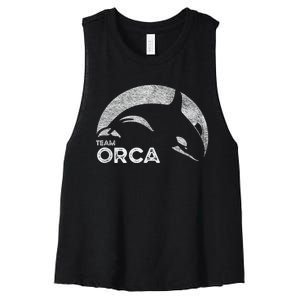 Team Orca Killer Whale Distressed Design Women's Racerback Cropped Tank