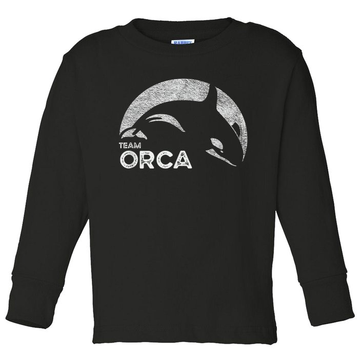 Team Orca Killer Whale Distressed Design Toddler Long Sleeve Shirt