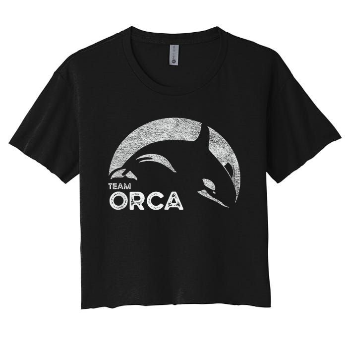 Team Orca Killer Whale Distressed Design Women's Crop Top Tee