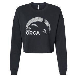 Team Orca Killer Whale Distressed Design Cropped Pullover Crew