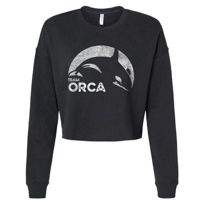 Team Orca Killer Whale Distressed Design Cropped Pullover Crew