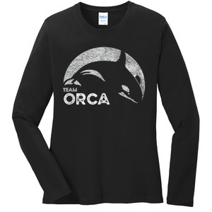 Team Orca Killer Whale Distressed Design Ladies Long Sleeve Shirt