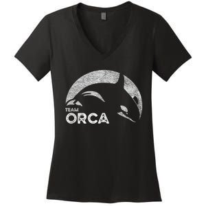 Team Orca Killer Whale Distressed Design Women's V-Neck T-Shirt