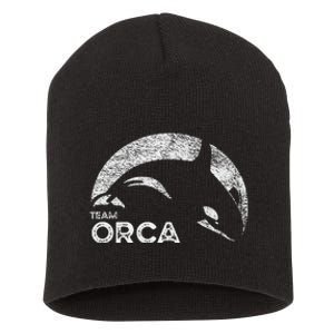 Team Orca Killer Whale Distressed Design Short Acrylic Beanie