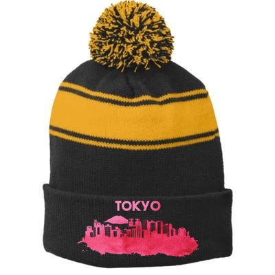 Tokyo City Skyline Stripe Pom Pom Beanie