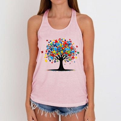 Tree Of Life Autism Awareness Day Autistic Gift Women's Knotted Racerback Tank