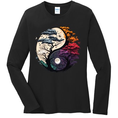 Tree of Life Yin Yang Ladies Long Sleeve Shirt