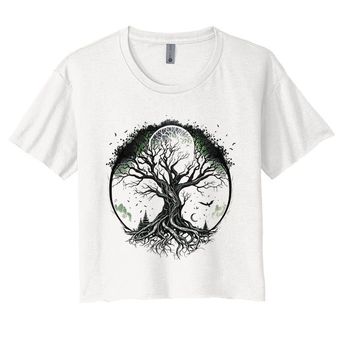 Tree of Life Under the Moon Connection, Life, Magic, Mystery Women's Crop Top Tee