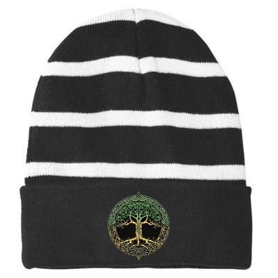 Tree Of Life Yggdrasil Striped Beanie with Solid Band