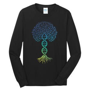 Tree Of Life DNA Science Genetics Earth Day Genealogy Blue Tall Long Sleeve T-Shirt