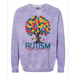 Tree Of Life Autism Awareness Month Funny Asd Supporter Gift Colorblast Crewneck Sweatshirt