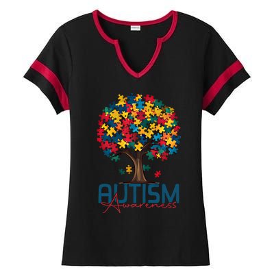 Tree Of Life Autism Awareness Month Funny Asd Supporter Gift Ladies Halftime Notch Neck Tee