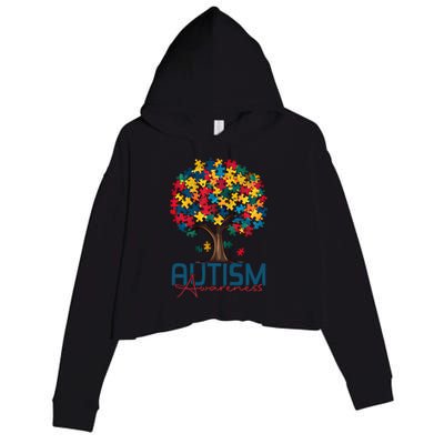 Tree Of Life Autism Awareness Month Funny Asd Supporter Gift Crop Fleece Hoodie