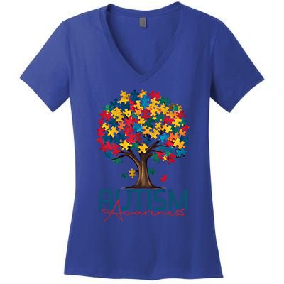 Tree Of Life Autism Awareness Month Funny Asd Supporter Gift Women's V-Neck T-Shirt