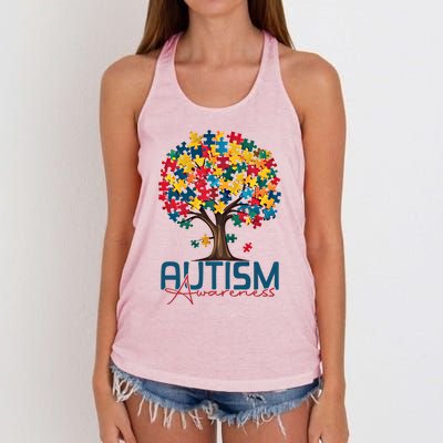 Tree Of Life Autism Awareness Month Funny Asd Supporter Gift Women's Knotted Racerback Tank