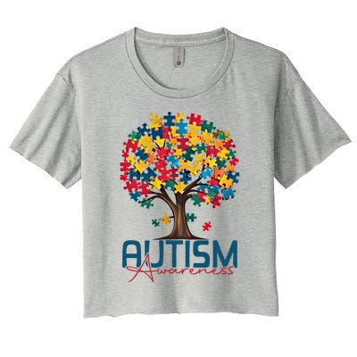 Tree Of Life Autism Awareness Month Funny Asd Supporter Gift Women's Crop Top Tee