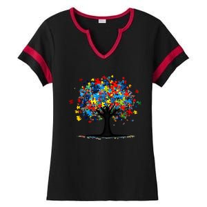 Tree Of Life Autism Awareness Day Autistic Gift Ladies Halftime Notch Neck Tee