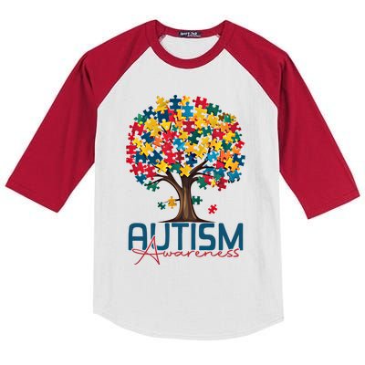 Tree Of Life Autism Awareness Month Funny Asd Supporter Gift Kids Colorblock Raglan Jersey