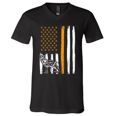 Thin Orange Line Dog Handler SAR K9 Search And Rescue V-Neck T-Shirt