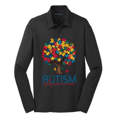 Tree Of Life Autism Awareness Month Funny Asd Supporter Gift Silk Touch Performance Long Sleeve Polo