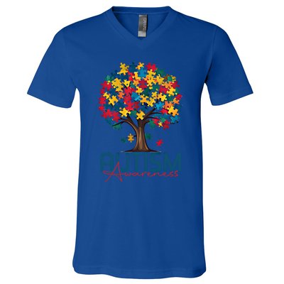 Tree Of Life Autism Awareness Month Funny Asd Supporter Gift V-Neck T-Shirt