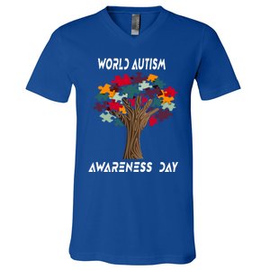 Tree Of Life Autism Awareness Month Funny Asd Supporter Gift V-Neck T-Shirt